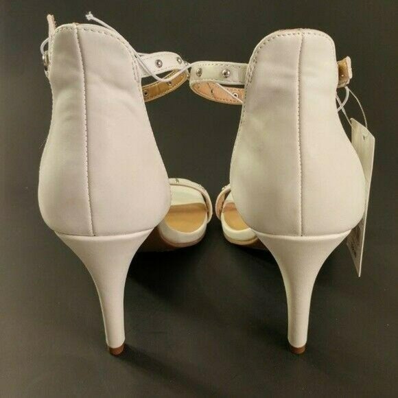 4" Enya Studded Barely There Heels Stiletto Pump Prom White Peep Toes Size 8.5 - Picture 4 of 6